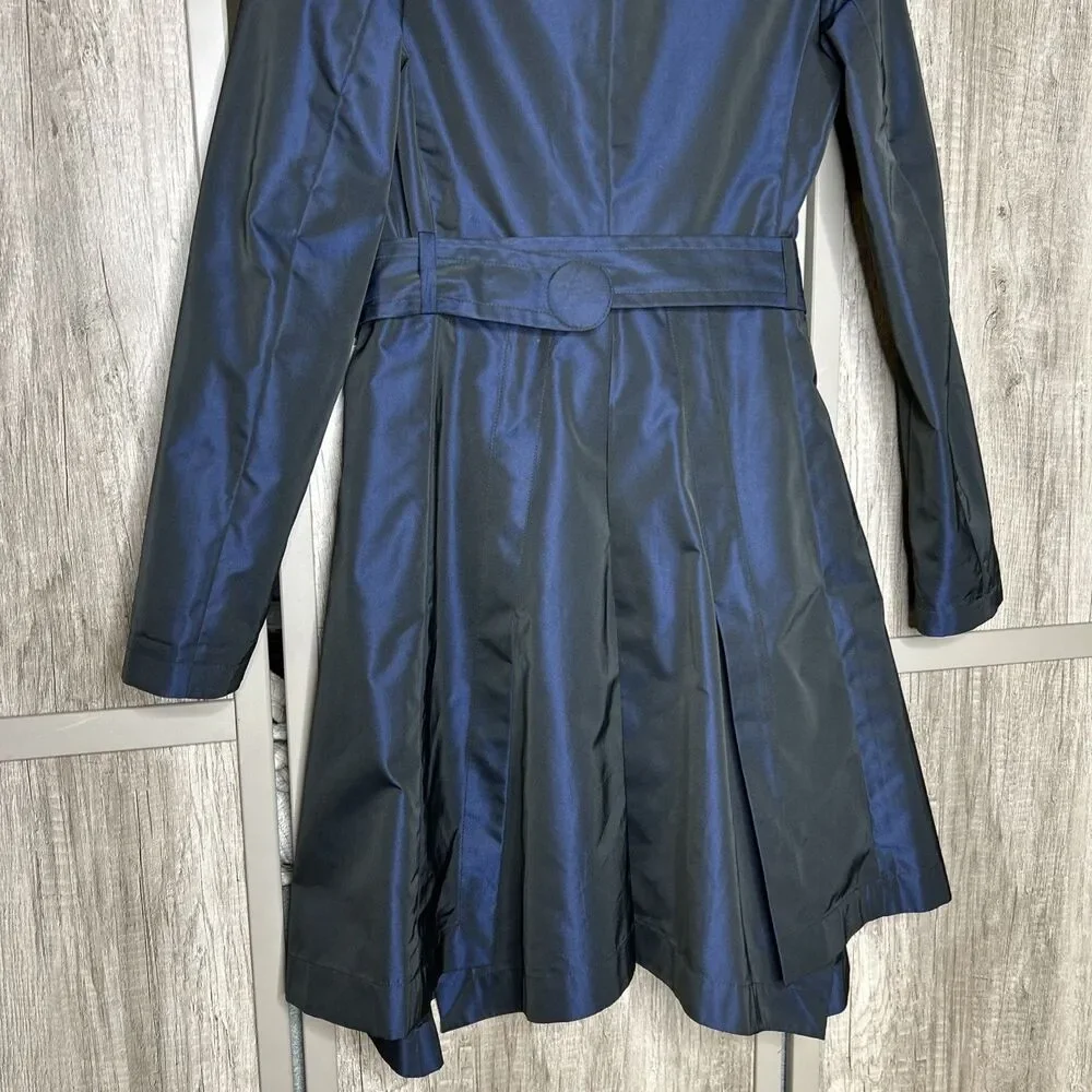 AKRIS Punto Trench Coat Women Size 4 Iridescent Asymmetric Collared Blue